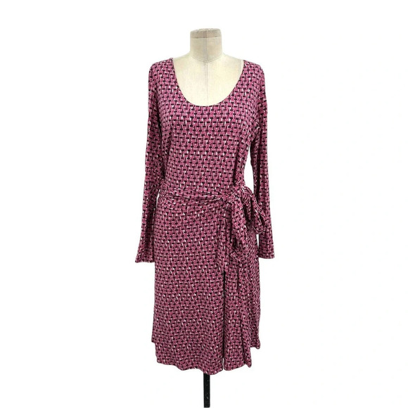 Boden‎ Silvia Long Sleeve A-line Faux Tie Wrap Dress Pink Size US 12R - Picture 2 of 9